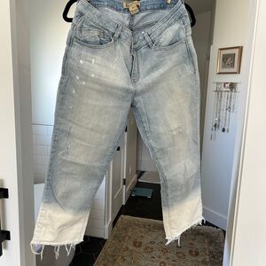 Democracy Light Blue to White Ombre Cropped Jeans